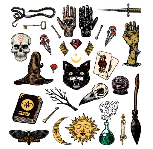 Witchcraft & Mystical Boho Elements Vector Image
