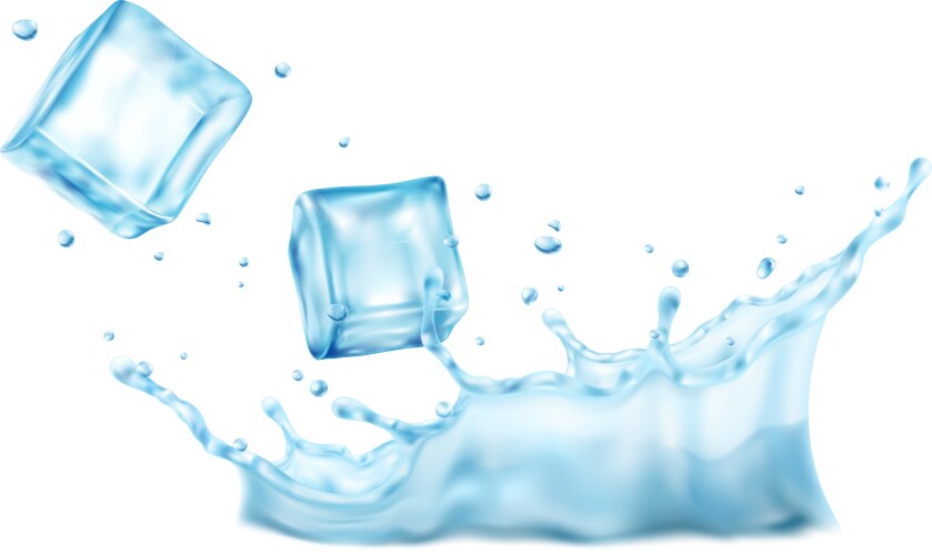Ice cubes and a splash of water Royalty Free Vector Image