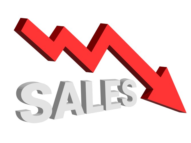 Red arrow down increasing sales vector image