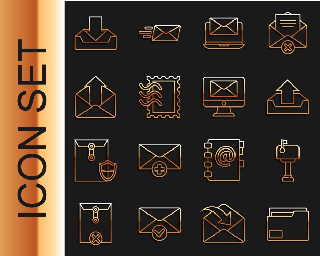 Set line document folder mail box upload inbox vector image
