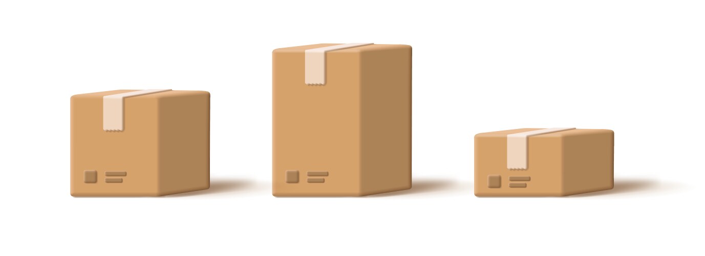 3d cardboard closed box icon set packed and ready vector image