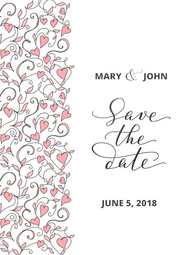 Save the date card with hearts pattern background vector image