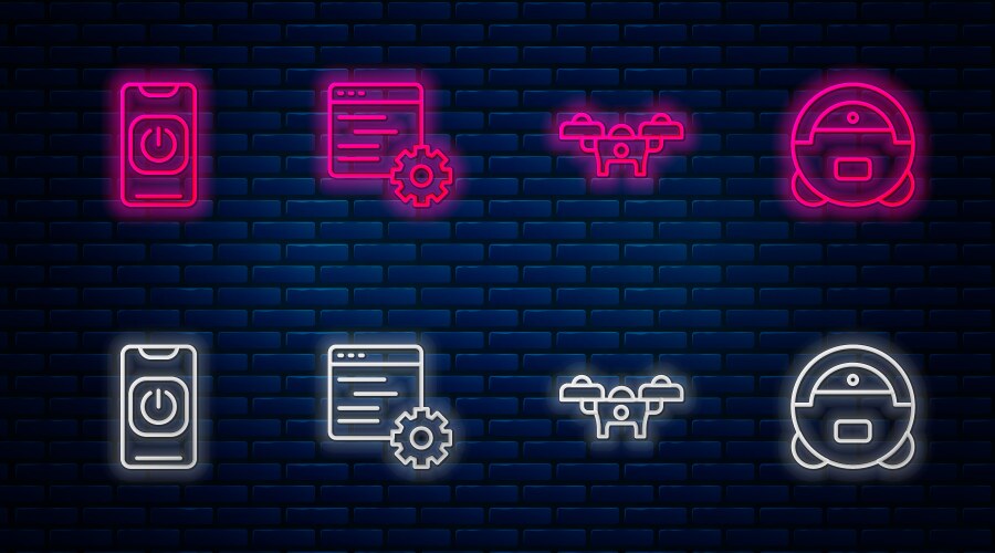 Set line computer api interface drone turn off vector image