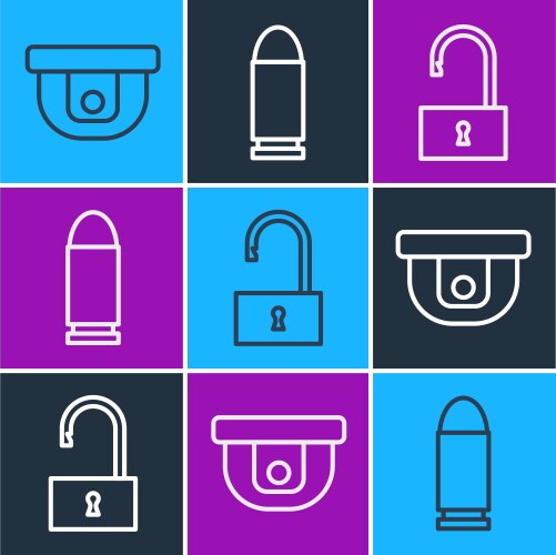 Set line motion sensor open padlock and bullet vector image