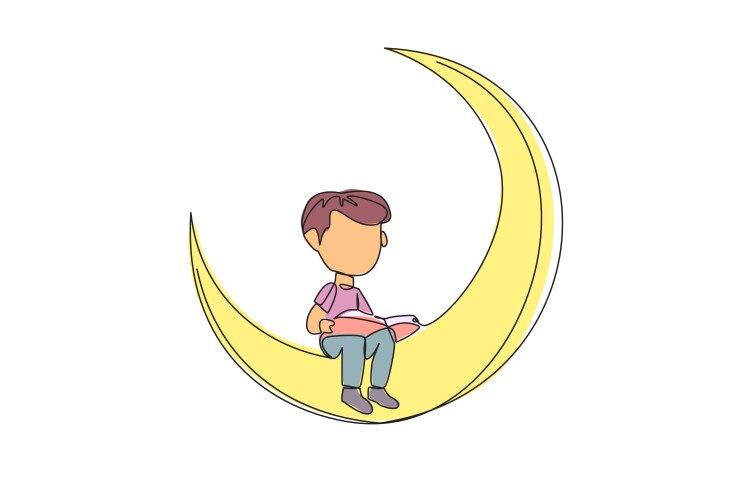 Continuous one line drawing cute boy thinking Vector Image