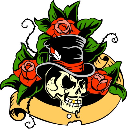 Vintage Gentleman's Skull with Roses Vector Image