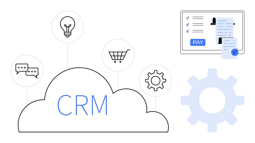 Cloud-based crm system integrating messaging e vector image