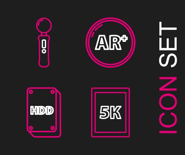 Set line tablet with text 5k hard disk drive hdd vector image
