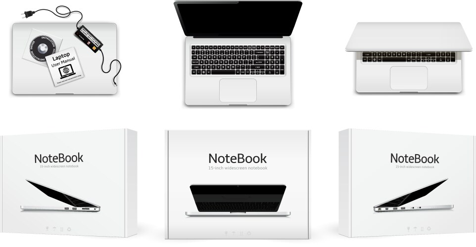 Unboxing notebook computer mock up vector image