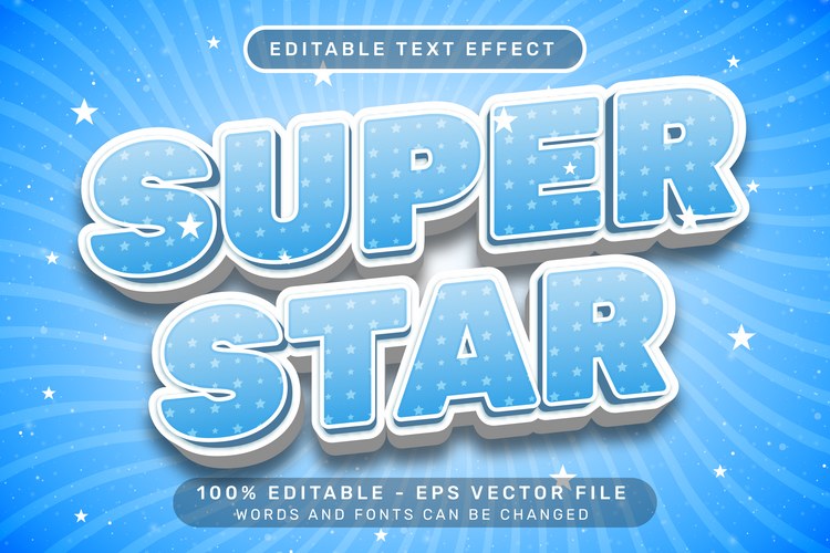 Seper star 3d text effect and editable Vector Image