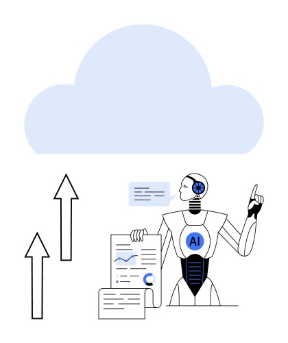 Ai robot processing data and cloud technology vector image