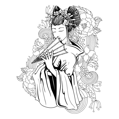 geisha with floral vector image