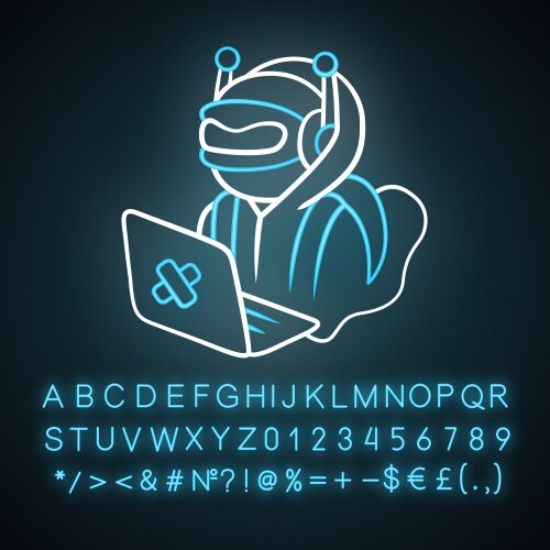 Hacker bot neon light icon virus robot cyber vector image