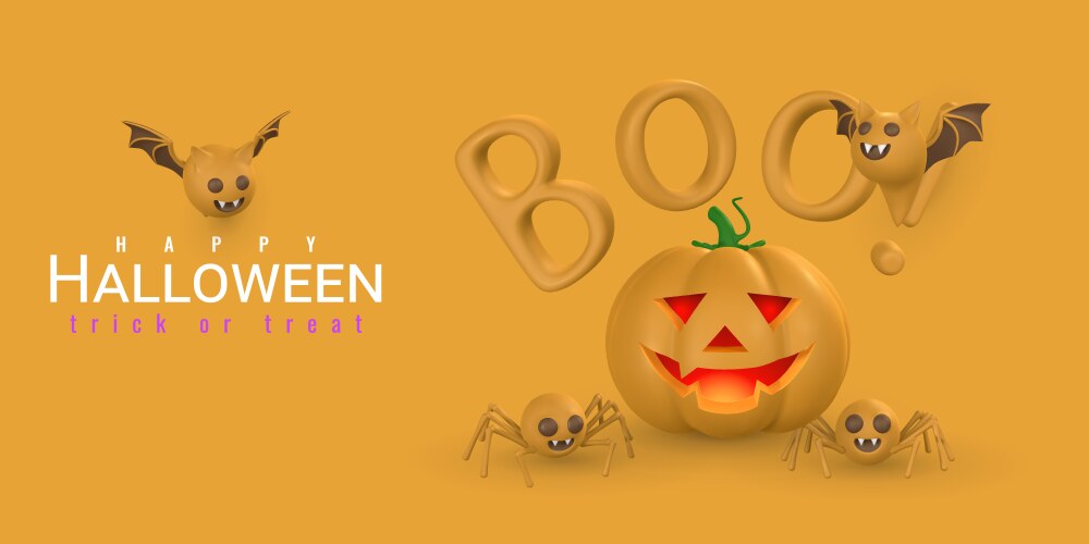 happy halloween banner design cute cartoon 3d vector