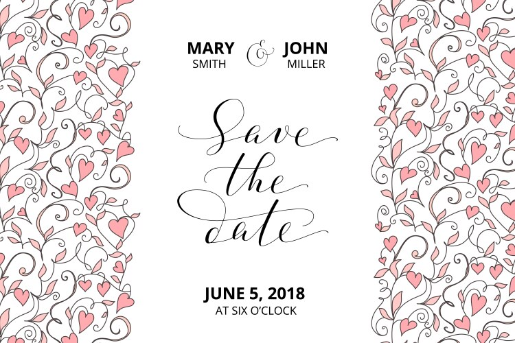 Save the date card with hearts pattern background vector image