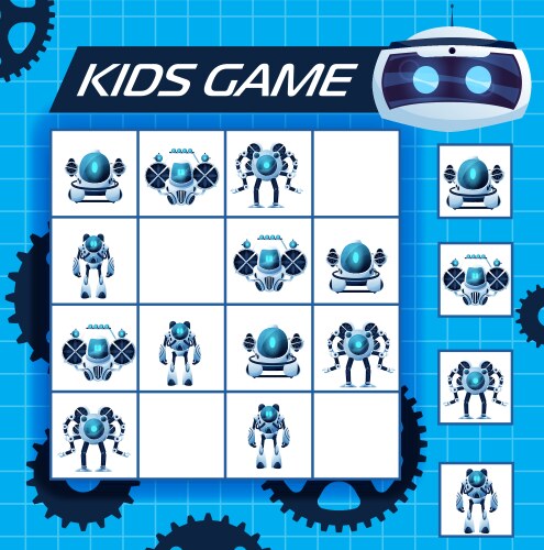 Sudoku kids game with robots logic riddle vector image