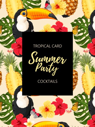 Tropical summer card with toucans and flowers vector image