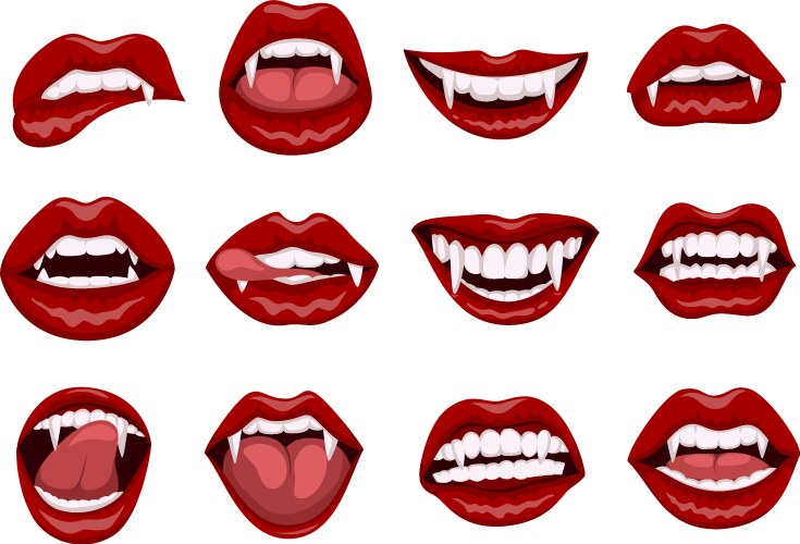 Red Vampire Lips with Sharp Fangs vector image