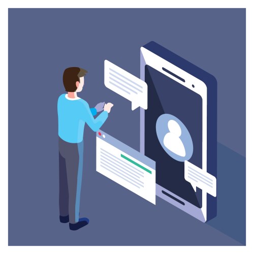 Man with smartphone screen and mobile applications vector image