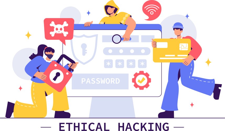 Ethical hacking featuring a developer practicing vektorbild