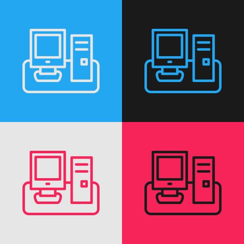 Pop art line computer monitor with keyboard vector image