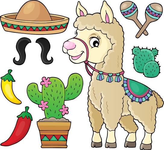 Llama and various objects set 1 vector image