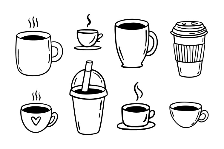 Cute Coffee Cup Doodle Set Vector Image