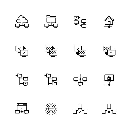 computer network icon set in thin line style vector image