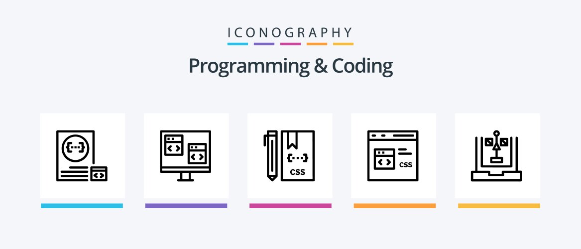 Programming and coding line 5 icon pack including vector image