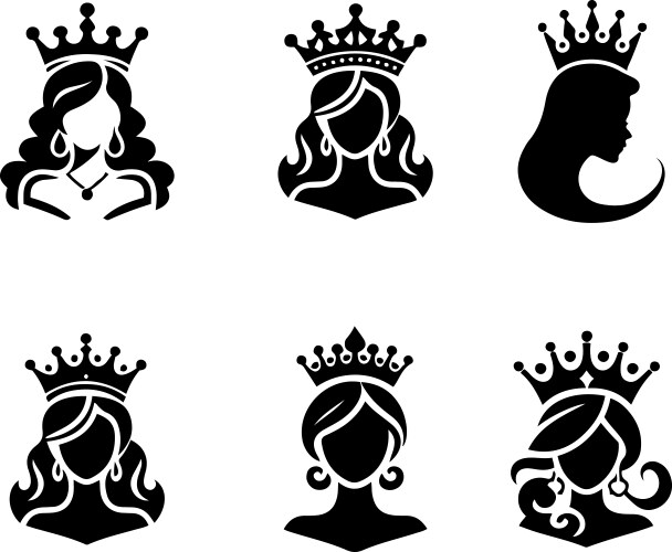Royal queen crown silhouette icon set Vector Image