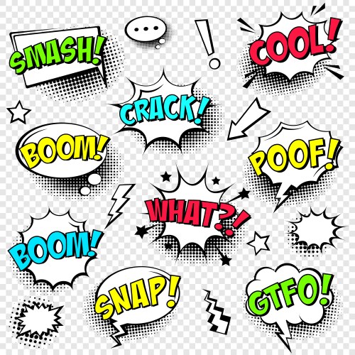 Comic speech bubbles with halftone shadow and text vector image