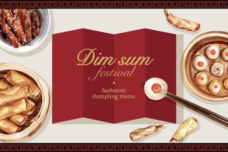 Dim sum frame design with tofu dumpling vector image