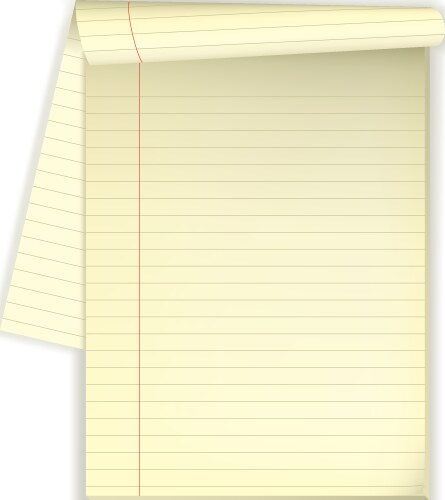Yellow notepad with open lined page for copy space vector image