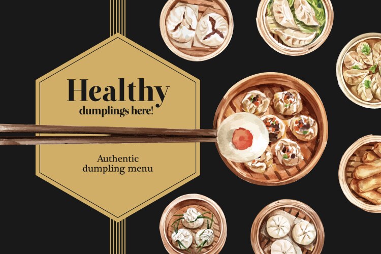 Dim sum frame design with dumpling steamed bun vector image