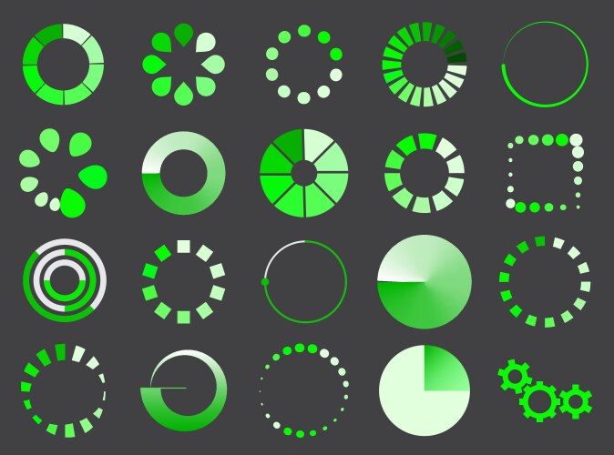 Green loading sign icon set for internet upload vector image