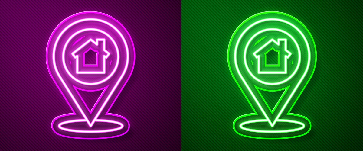 Glowing neon line map pointer with house icon vector image