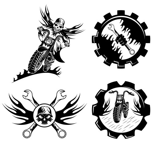 Skull Flames Motorcycle Emblems Vector Image