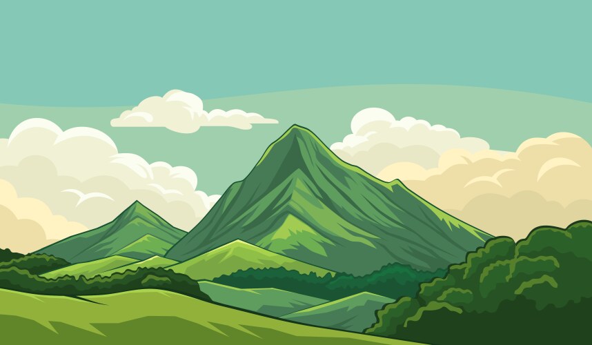 landscape view of mountains green meadows vector