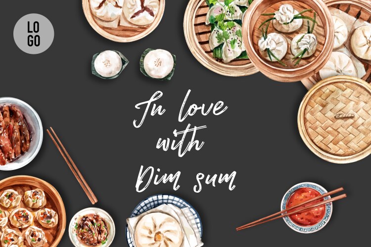 Dim sum frame design with dumpling steamed bun vector image