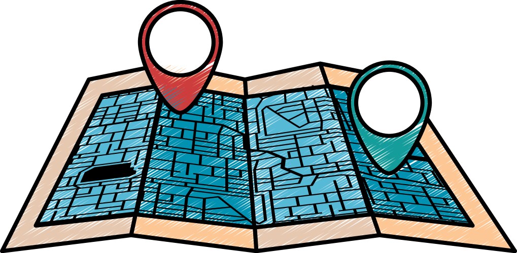 Paper map with pointer location isolated icon vektorbild