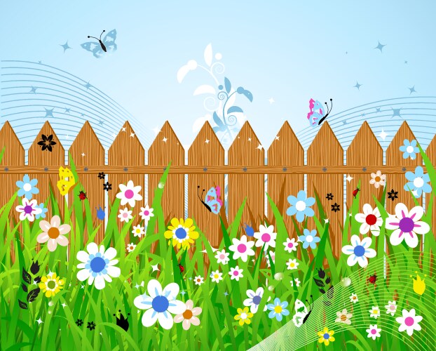Autumn rural landscape with fence Royalty Free Vector Image