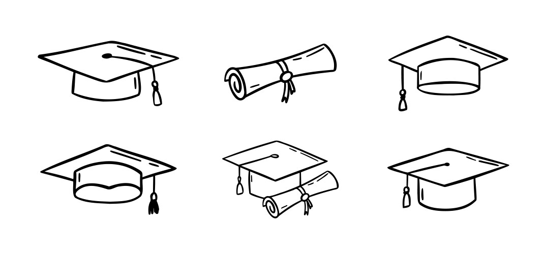 Graduation hat set hand drawn doodle Vector Image