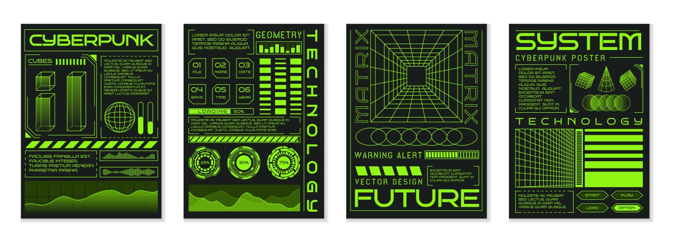 grid poster abstract neon green elements space vector image