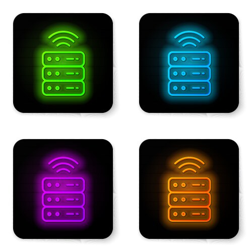 Glowing neon line smart server data web hosting vector image