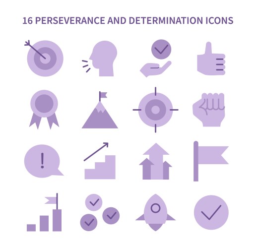 Perseverance and determination icon set flat vector image