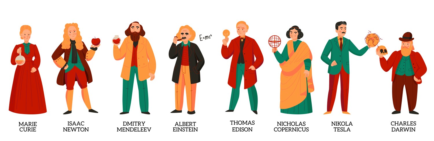 Flat great scientists set Royalty Free Vector Image