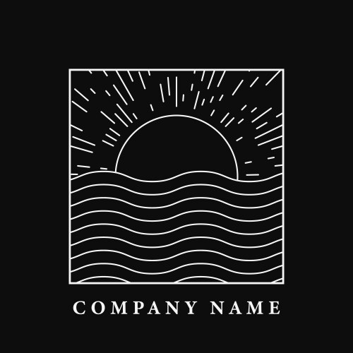 Sun and sea logo black white line art design vector image