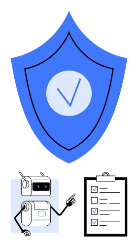 Shield with checkmark robot and checklist vektorbild