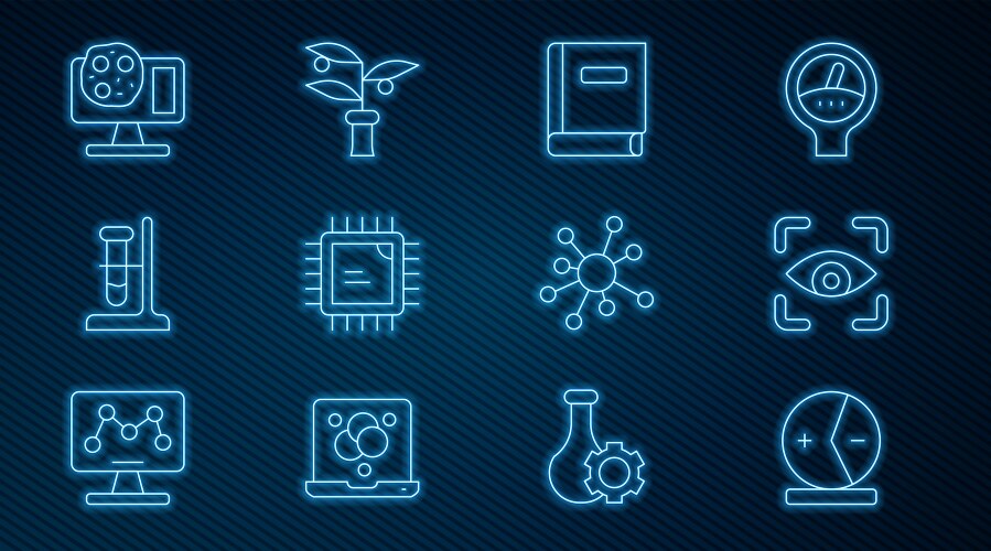 Set line atom eye scan science book processor vector image