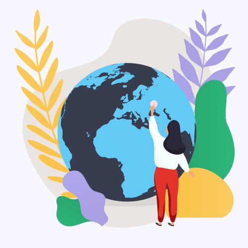 Woman and planet social network teamwork vector image